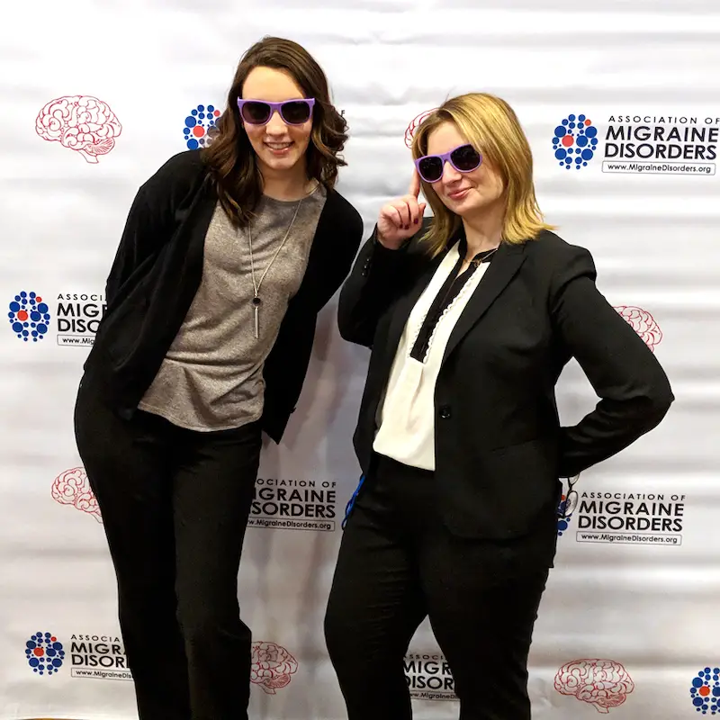 two women wearing purple shades for migraine advocating for cannabis for migraine