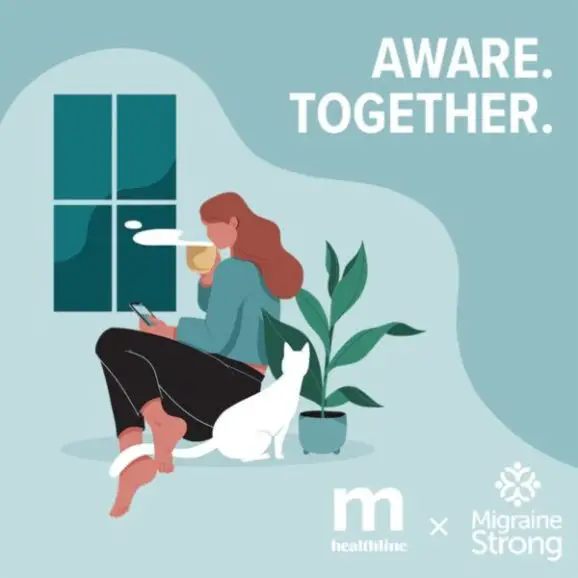 migraine healthline logo with aware together on it